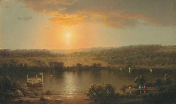 Artwork by Lemuel Maynard Wiles, Activities on the Hudson River, Made of oil on board on panel