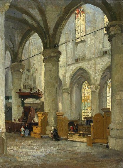 Interior of the Grote Kerk in The Hague by Joseph Gerardus van Jole