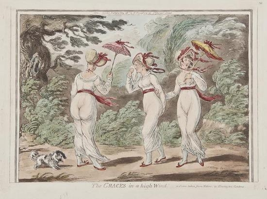 2 Works: A Squall; The Graces in a high wind by James Gillray, 1810