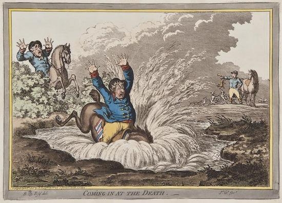 4 Works: Hounds finding; Hounds in full-cry; Hounds throwing-off; Coming-in at the death by James Gillray, 1800