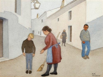 Street scene with figures - Keith Henderson