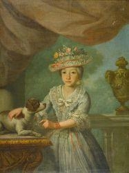 Portrait of a girl with a dog by Austrian School, 18th Century, 18th Century