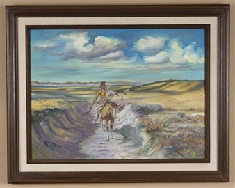 Landscape with a Native American man on horseback - Bud Cree Medicine