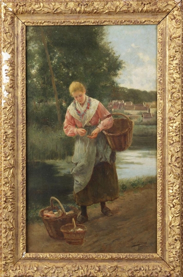 Young lady w/vegetable basket by Luis Jiménez y Aranda