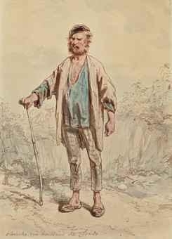 2 works: Homme debout appuyé sur une canne; Homme debout dans un intérieur by Paul Gavarni