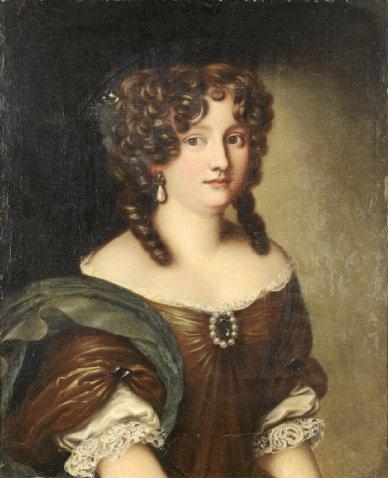 Portrait of a lady, half-length, in a brown dress, a blue wrap and a pearl brooch by Jacob Ferdinand Voet