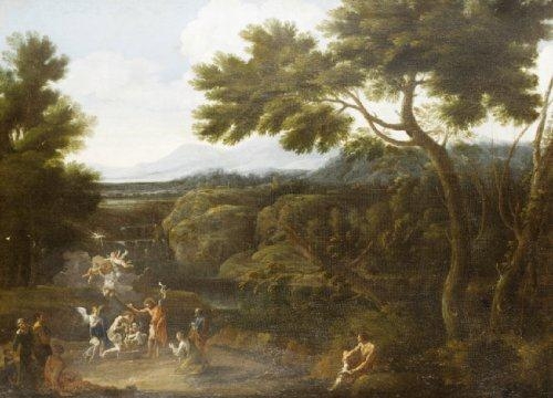 An Italianate landscape, with the Baptism of Christ by Crescenzio d'Onofrio