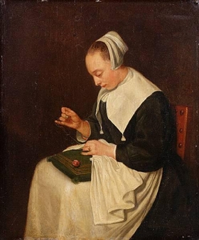A young woman sewing - Olivier van Deuren