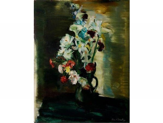 Still life with Flowers in a Green Jug by Clement Serneels, 1960