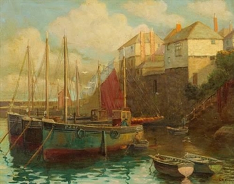 Newlyn harbour scene - Sidney A. Court