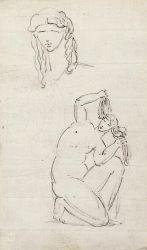 Study sheet with kneeling female nude and study of head by Jean-Pierre de Saint-Ours