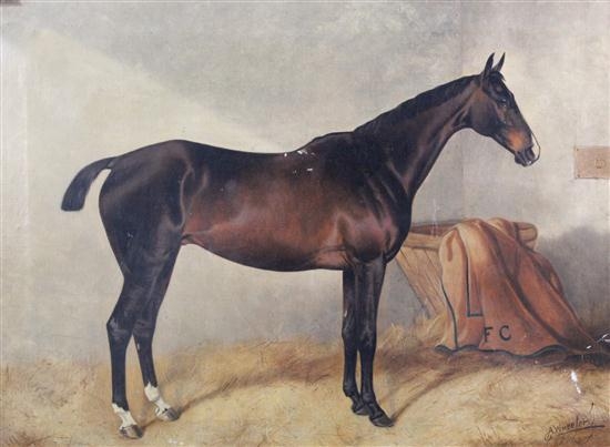 2 works: Racehorses in stables; 'Oracle' & 'Colonial' by Alfred Wheeler