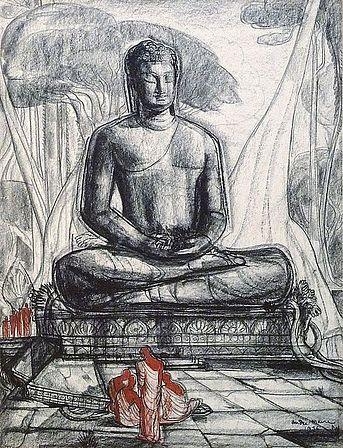 Artwork by André Maire, GRAND BOUDDHA, Made of Charcoal and pastel