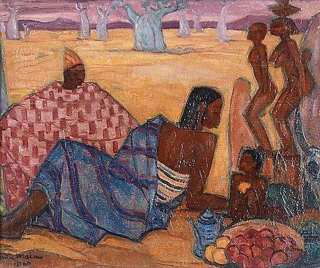 COUPLE ET ENFANT AU PANIER DE FRUITS