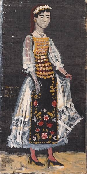 Artwork by Yannis Tsarouchis, Woman from Atalanti, Made of mixed media on canvas