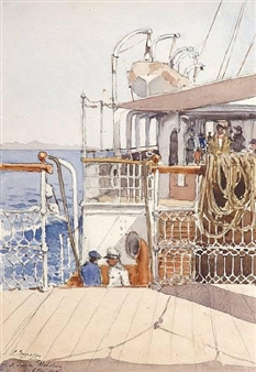 3 works: A bord du Habsburg; A bord du Montenegro; View of Venice - Constantinos Zograffos