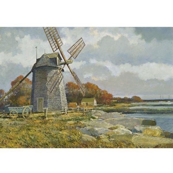 Artwork by Eric Sloane, Cape Cod Windmill, Made of Oil on board
