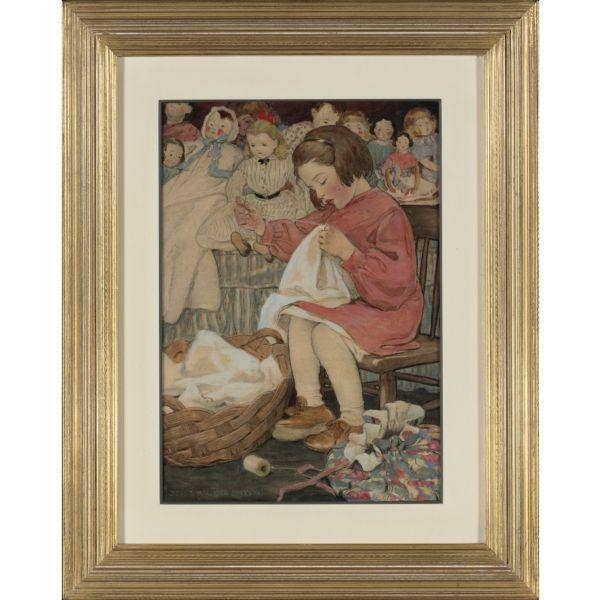 Artwork by Jessie Willcox Smith, How Doth the Little Busy Bee, Made of fine charcoal, watercolor and oil