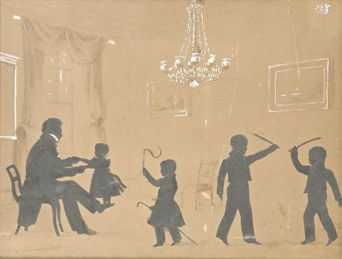 Major Ross of Lough Borough and his children by Augustin Amant Constant Fidèle Edouart, 1838