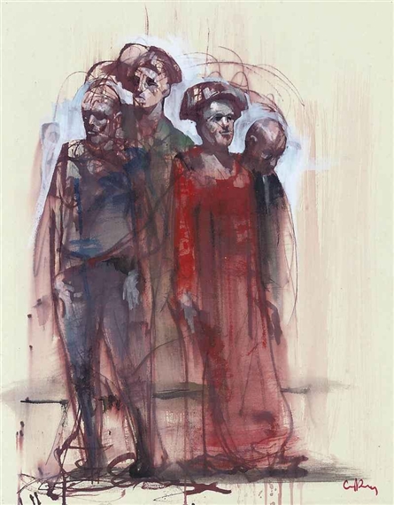 2 works: Standing figures (illustrated); and Two seated nudes before a standing man by George Dawnay