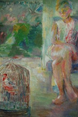 Seated Figure Beside Bird in a Cage by Jean Parker Sutherland