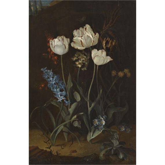 Still life with tulips and hyacinth by Coenraet Conrad Roepel
