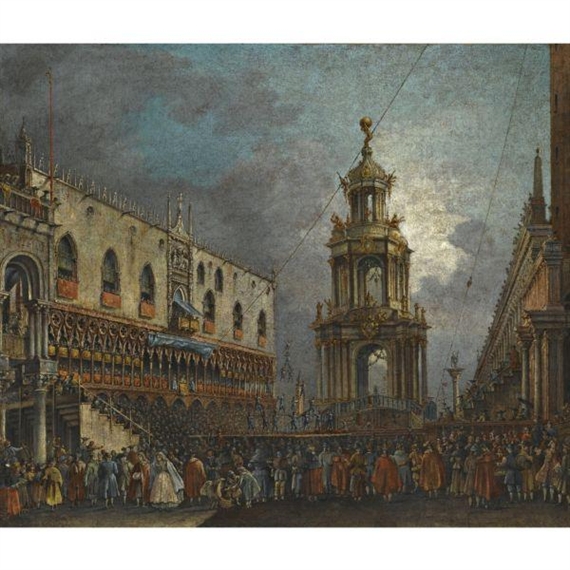 Venice, a view of the piazzetta at carnival by Francesco Zanin