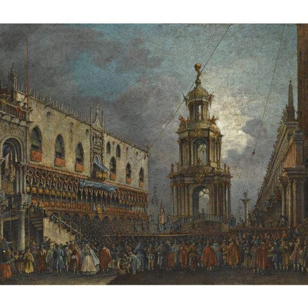 Artwork by Francesco Zanin, Venice, a view of the piazzetta at carnival, Made of oil on canvas
