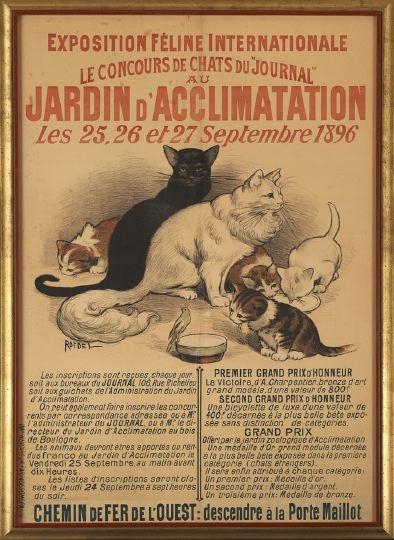 Artwork by Eugène Roedel, "Exposition Feline Internationale, Le Concours de Chats du Journal au Jardin d'Acclimatation, Les 25, 26 et 27 Septembre 1896", Made of Art Nouveau poster