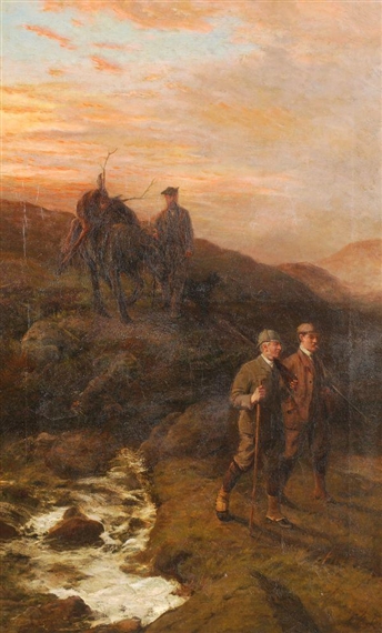2 works: Deer Stalking; Bringing the stag off the hill by George Earl