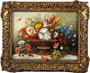 Still life of flowers and fruit - R. Whaite