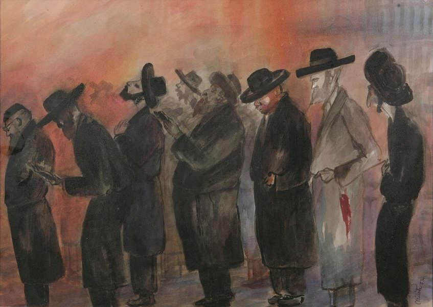 Artwork by Eugène Milota, Joden in gebed, Made of watercolor