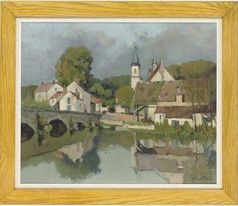Le pont près le village by Georges Charles Robin