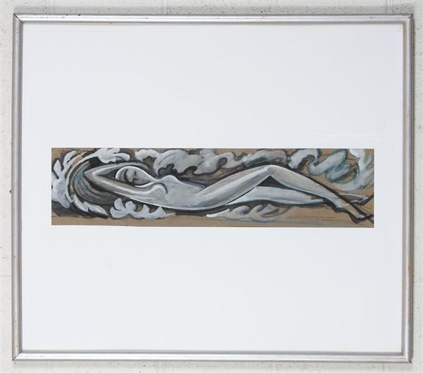 Artwork by Marjorie Mcphail Bonath, rRclining nude in whites, Made of Gouache on paper
