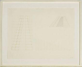 Artwork by Jackie Ferrara, Trisected Pyramid, Made of ink on graph paper