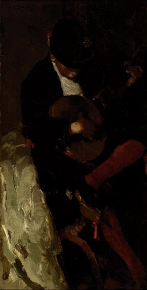 Boy playing music in a Spanish costume by Wilhelmus Hendrikus Petrus Johannes de Zwart