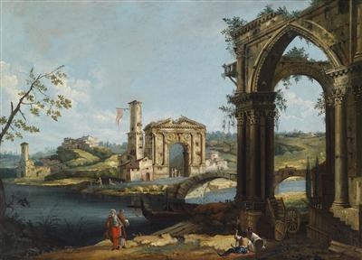 A Venetian capriccio with ruins by Gaetano Vetturali