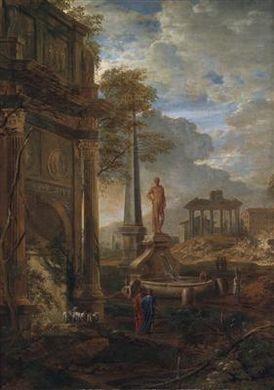 Artwork by Pierre Antoine Patel, Ideal landscape with figures before Roman ruins, Made of oil on canvas