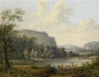 A river landscape by Bernhard Gottfried Manskirch