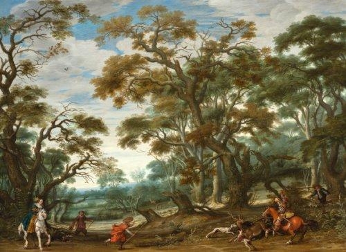 The stag hunting party by Alexander Keirincx, Jan Martszen de Jonge