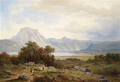 Traunsee with Schloss Orth by Josef Mayburger, 1860