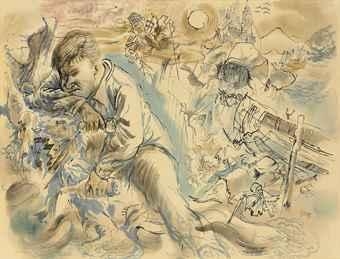 Artwork by George Grosz, Shattered Dream (Self-Portrait), Made of watercolor and pen and India ink on paper