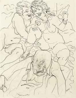 Artwork by George Grosz, Die letzte Flasche, Made of brush and India ink over charcoal on paper