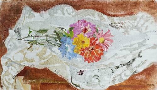 Flowers on a Lace cloth by Max Oppenheimer
