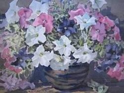 Artwork by A.N. Mckenzie, Petunias, Made of Watercolour