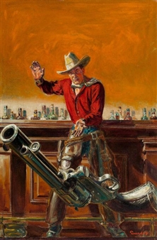 Throwing the Gun, Western Story magazine, pulp cover - Norman Saunders