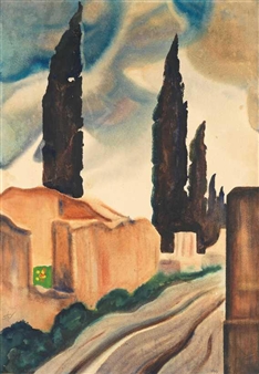 Strasse mit Zypressen - Hans Nowack