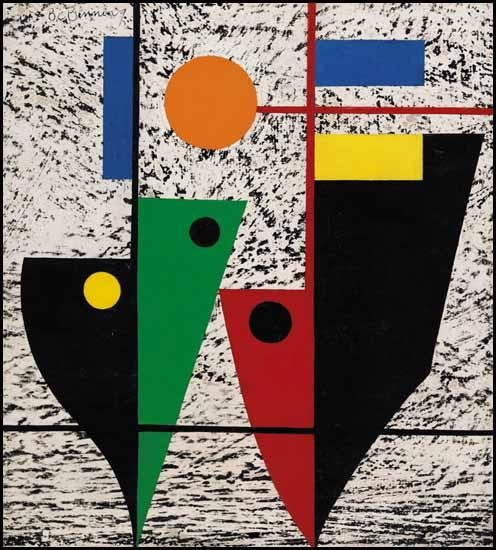 Two Ships with Orange Sun by Bertram Charles Binning, circa 1950