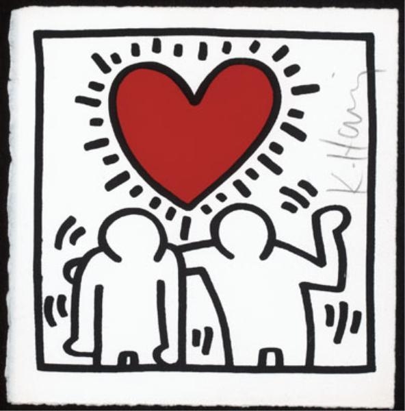 Keith Haring Untitled (two figures with red heart) (1987) MutualArt