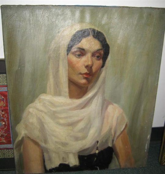 John Doctoroff Bustlength portrait of a woman wearing a white scarf